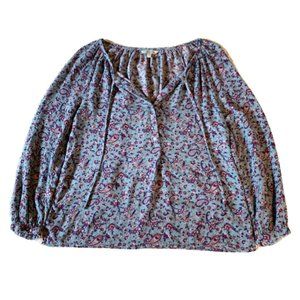 Lucky Brand Paisley Floral Boho Top (Blue and Purple) Size Large 